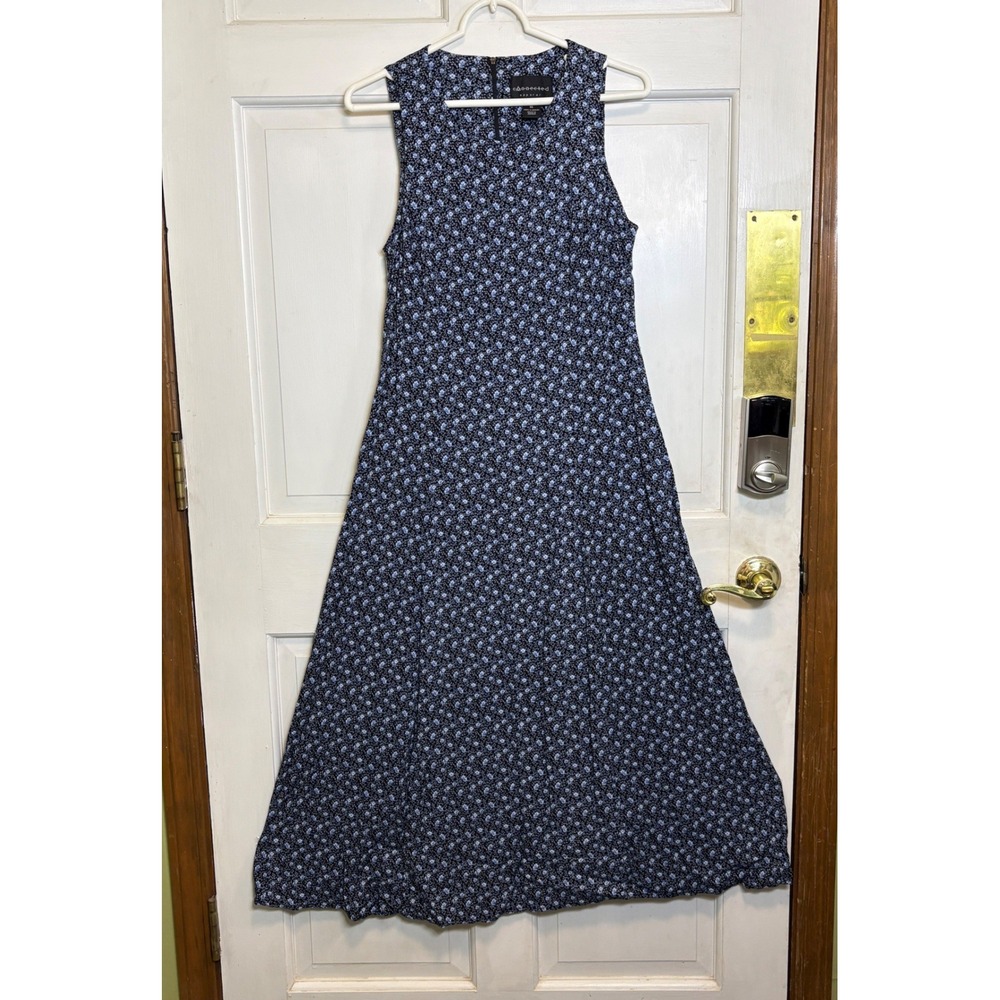 Connected Apparel Blue Floral Maxi Dress Women 10 Sleeveless‎ Rayon Cottagecore